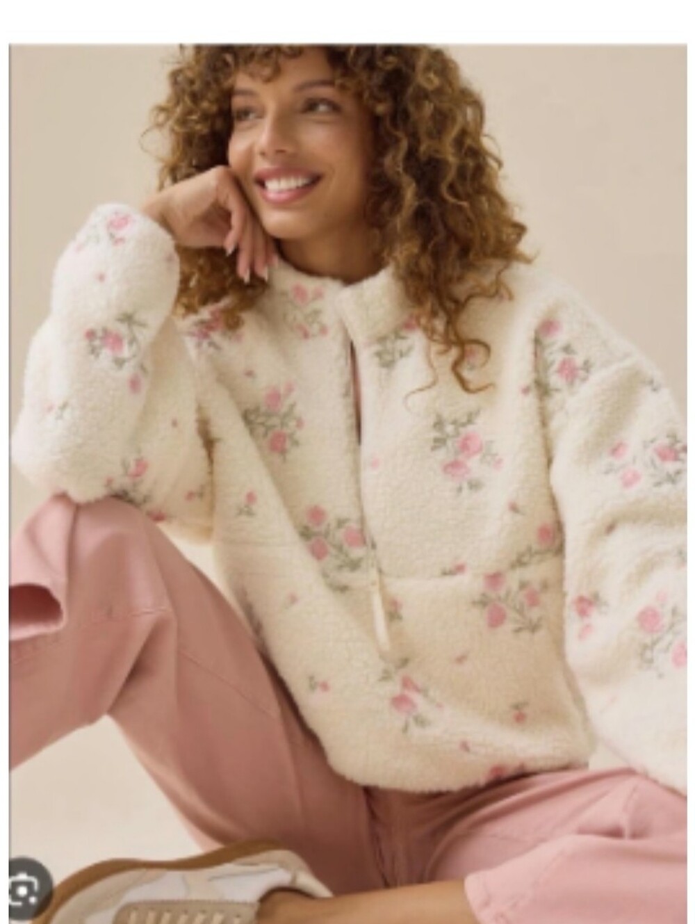 ARULA  Altar'd State Floral Half Zip Sherpa Pullover Jacket
